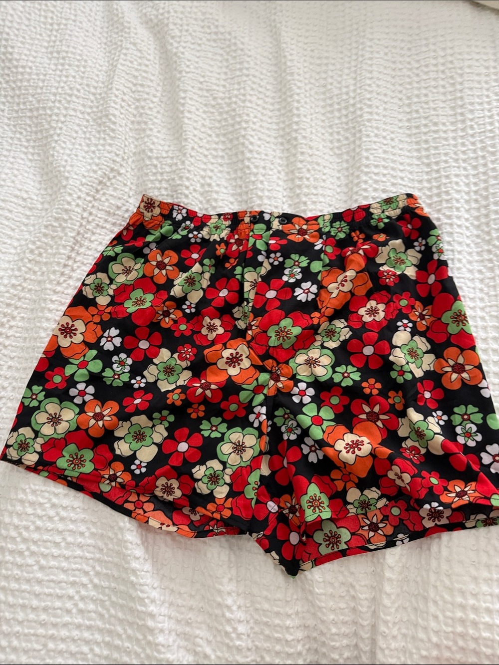 BDG Black Floral Lounge Shorts with Red, Orange & Green Blooms